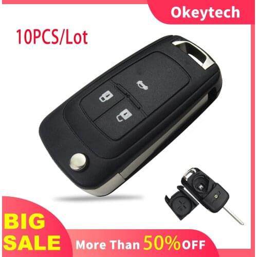 OkeyTech 10PCS/Lot Flip Folding Car Remote Key Shell For Chevrolet Cruze Epica Lova Camaro Impala 3 Buttons Uncut HU100 Blade