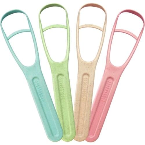 Factory Sales Wheat Straw Tongue Cleaner Scraper Oral Care Tongue Brush Mouth Tongue Clean Brush Hygiene Care Toothbrush 100pcs