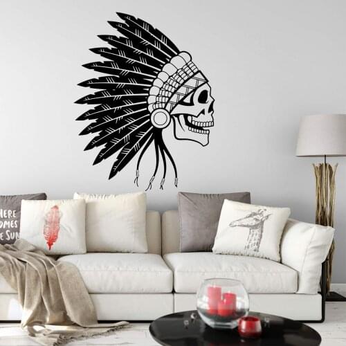 Modern Skull Indian Chief Wall Decal Kitchen Bedroom Car Truck Bumper Wall Sticker Playroom Vinyl Home Decor
