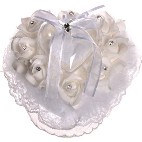 Wedding Ring Pillow Rose And Rhinestone Decoration Heart Shaped Ring Box With Ribbon Bowknot Wedding Supplies Gift for wedding