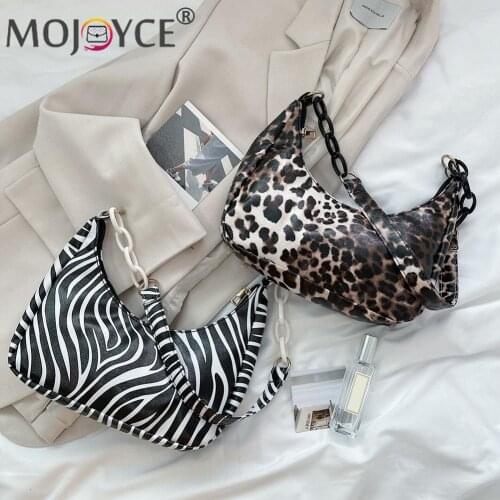 Vintage Women Animal Printing PU Leather Shoulder Underarm Hobos Bag Casual All-match Zebra Leopard Pattern Travel Zip Handbags