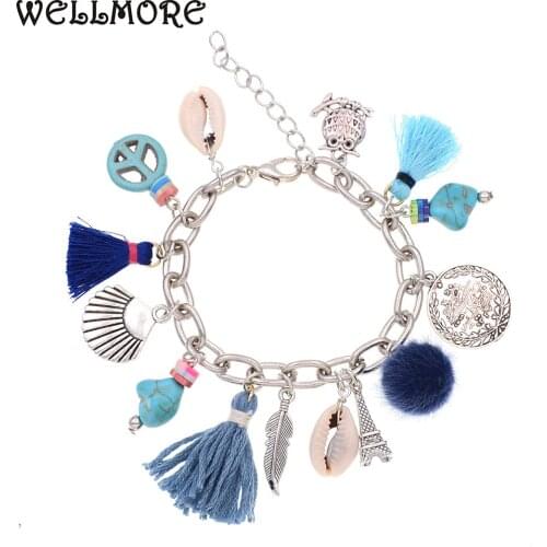 WELLMORE new women Tassels charm bracelets handmade Bohemia shell bracelets beads bracelets for women jewelry wholesale