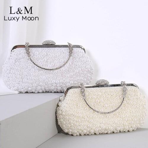Pearl Beaded Clutch Bag For Women Diamond Luxury Designer Handbag Wedding Party Small Evening Bag Elegant Female Purse X498H