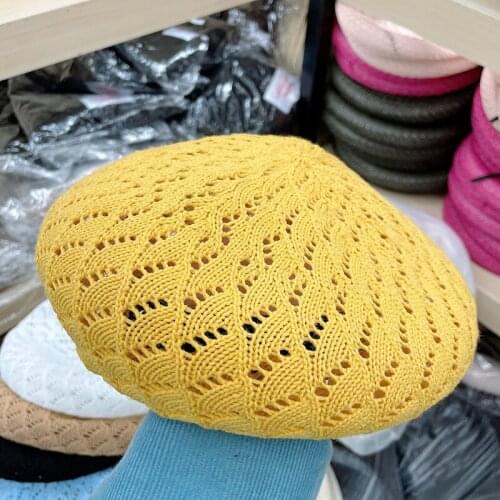2021 New Summer Knitted Beret Boina Female Summer Breathable Korean Fashion Solid Color Painter Hat For Women Cute Bonnet Enfant