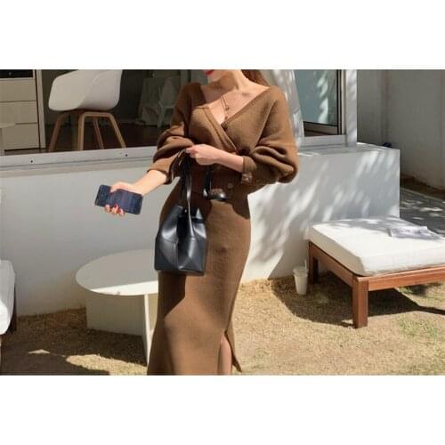 2021 Overszie Women Sweater 2 Piece Sets Elegnat Knitted Suits Female Knitting Sweaters Vintage Womens Skirts High Waist Autumn