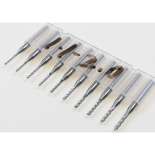 10pcs 3.175mm Carbide End Mill Engraving Bits CNC PCB Machinery 1.1mm-2.0mm Cutting Edge