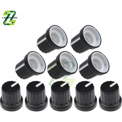 10PCS WH148 6mm Shaft Hole Dia Plastic Threaded Knurled Potentiometer Knobs Caps