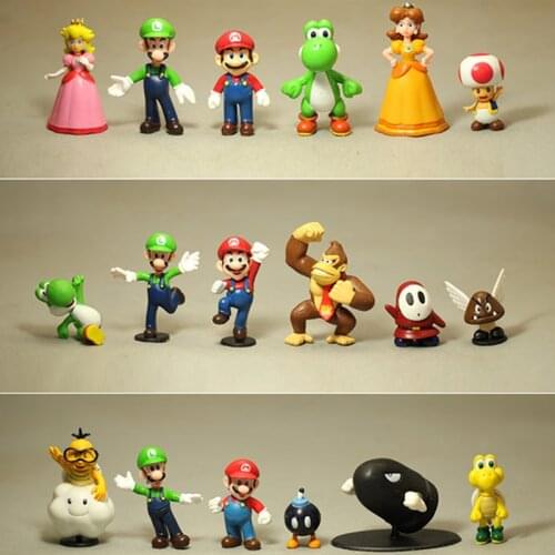 18pcs / Lots of cute Super Bros Gici Dinosaurs Peach Toad Cuba PVC Action Character Model Cake Baking Decoration