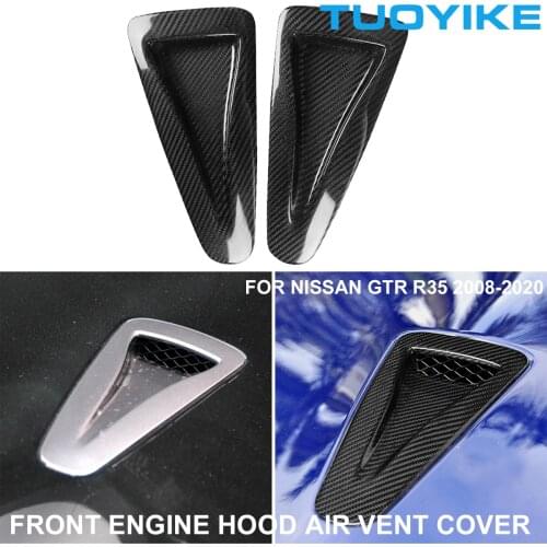 2PCS Real Carbon Fiber Front Engine Hood Air Vent Outlet Intake Scoop Trim Fender Decoration For Nisan GTR GTR-R R35 2008-2020
