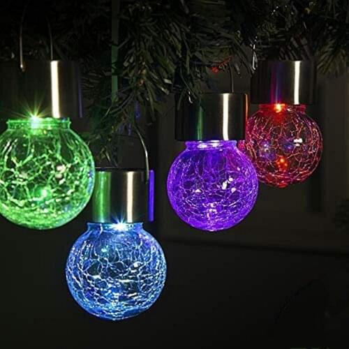 2021 Solar Hanging Lights Outdoor 12 Led Crackle Glass Globe Lights Waterproof Solar Powered Patio Light for Garden Party Decor