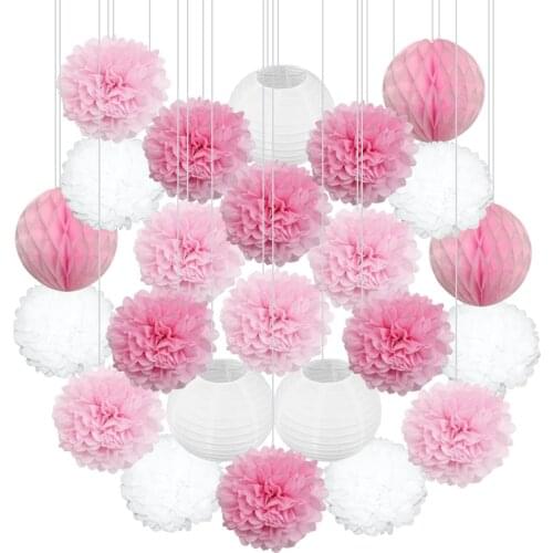 24pcs/set Pink Blue Purple Paper Lantern Tissue Pompoms Flower Honeycomb Ball Baby Shower Kids Birthday Party Wedding Decoration