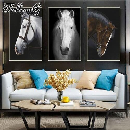 FULLCANG 5d diy diamond embroidery sale animal horse painting triptych full square round drill wall decoration FC3673