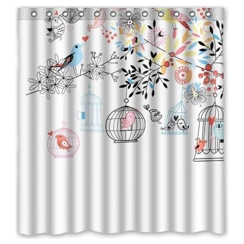 Free Shipping Cute White Birds Custom Shower Curtain Home Decor Bathroom Waterproof Fabric Fashion Bath Curtain #SCN-050