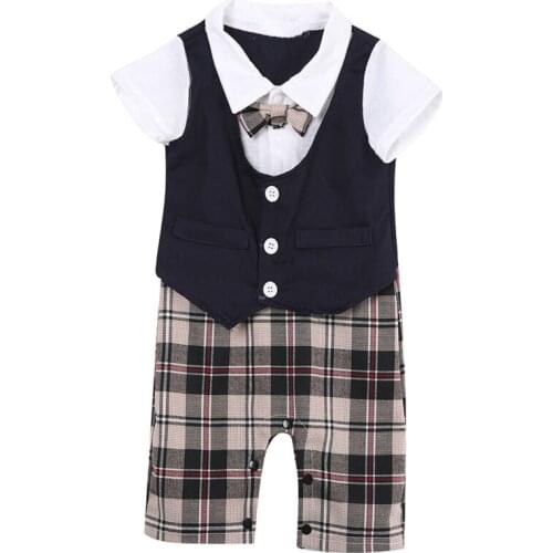 Newborn Baby Boy Girl Cotton Bodysuit Infant Boys Jumpsuit Bodysuit Clothes Baby Boy Clothes Set Gentleman Short Sleeve Outfit