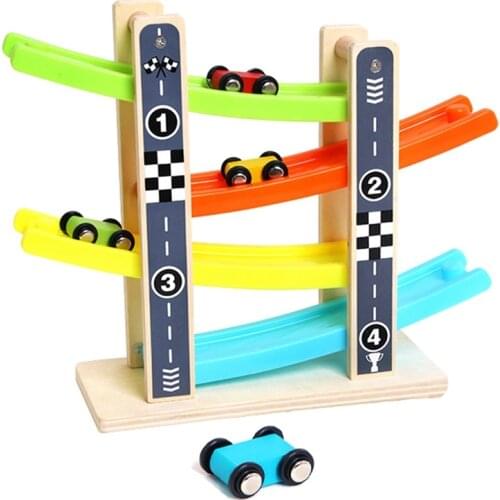 Children Wooden Track Glider Inertia Game Toys Kids Four-Layer Track Pulley Slide Car Building Kits Baby Funny Toy C44