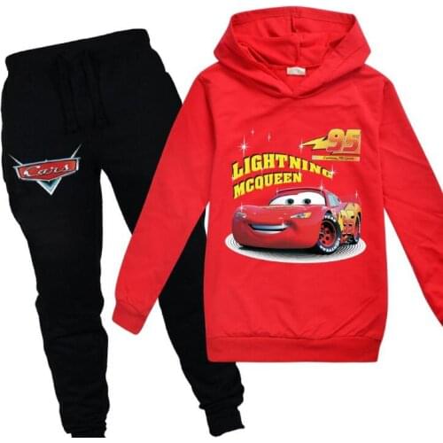 Disney 95 Car Kids Boys Girls Cartoon Print Hoodie Pants Clothes Set McQueen Children Sweatshirt Outdoor Coat 2 pcs Sets