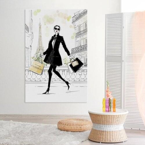 Home Decor Canves Painting Print Fashionable Womens Handbag Exquisite Poster Girl Boss Wall Art, Fashion Illustration