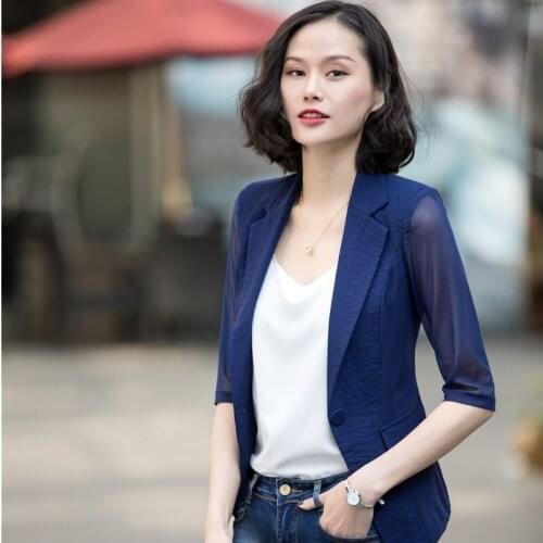 Elegant Half Sleeve Spring Summer Formal Blazers Jackets Coat Business Women Female Blazer Uniform Styles Tops Outwear Blaser