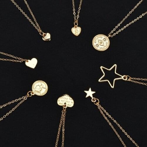 GinaDeer Retro Collier Heart Necklace Nameplate Initial Necklace Alloy Simple Pendants Necklaces Choker Clavicle Chain Gold