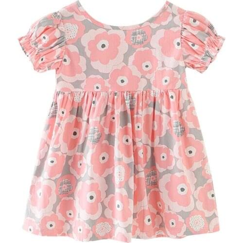 Summer knee-length dress for baby girls short petal sleeve O-neck dress 1-7Y little kids clothes infant outwear cute baby dress