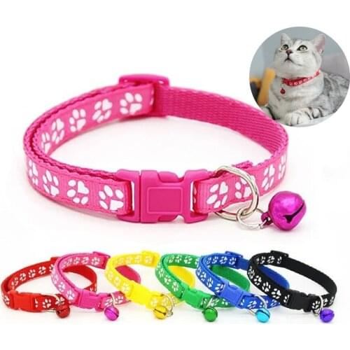 2021 hot pets with bells cute little footprints pet collar adjustable necklace nylon polyester puppy dog supplies
