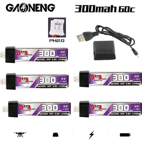 GNB Max 120C 300mAh 1S HV Lipo Battery PH2.0 for US65 UK65 Inductrix Beta65S URUAV UR65 Mobula 7 Tiny Whoop Drone With Charger