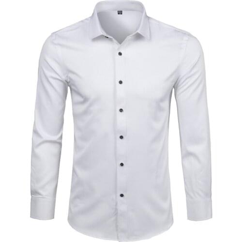 Bamboo Fiber Mens Dress Shirt 2018 Brand New Solid Color Long Sleeve White Shirt Men Casual Button Down Elastic Formal Men Shirt