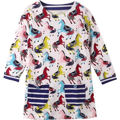 2021 New Fall Cotton Kids Outfit for Girl White T Shirt Colorful Animal Print Striped Pocket Size 2 3 4 5 6 7 Years Old