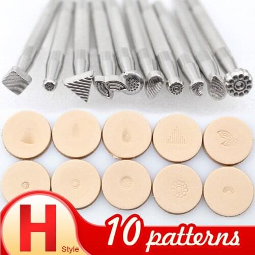 2021 New Leather Stamping Tool Kit, 10 Different Patterns DIY Working Leathercraft Stamp Punch Carving Stripe Designs