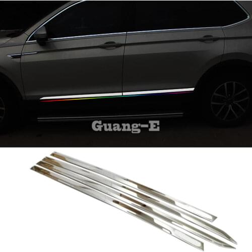 Stainless Steel Side Door Body Trim Strip Molding Stream Lamp Panel Bumper 4pcs For Volkswagen Tiguan L TiguanL MK2 2016-2020