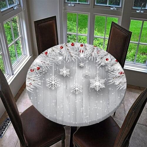 Christmas Theme Table Cover Easy Clean Tablecloth Round Dia 47" PROTECTOR