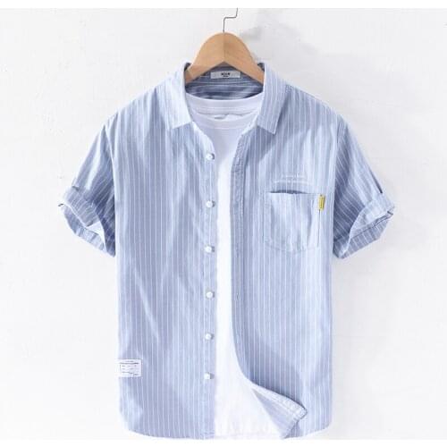 2020 Summer new arrival pure cotton short-sleeved shirt men summer blue shirts for men brand casual shirt mens overhemd camiseta