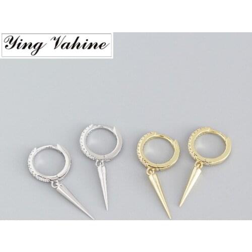 Ying Vahine 100% 925 Sterling Silver Small White Zircon Rivet Pendant Drop Earrings for Women