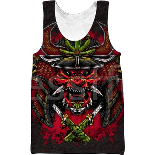 Tessffel Japanese Samurai Skull Art Tattoo 3DPrint Men/Women Summer Funny Streetwear Harajuku Vest Casual Sleeveless TankTop A-3