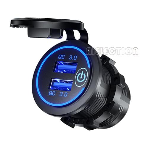 DIY QC3.0 Dual USB Charger with Switch Socket Car Charger Power 60CM Cable for 12V/24V Car Boats Marine Motorcycle Truck SUV UTV