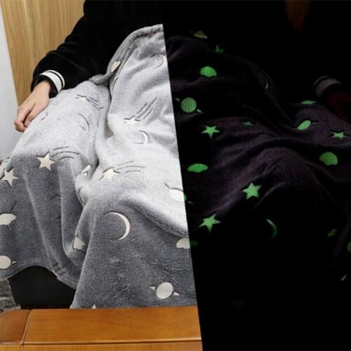 Magic Glow In The Dark Blanket Star Moon Luminous Blanket Super Soft Plush Night Fluorescent Blanket Christmas Gift for Children