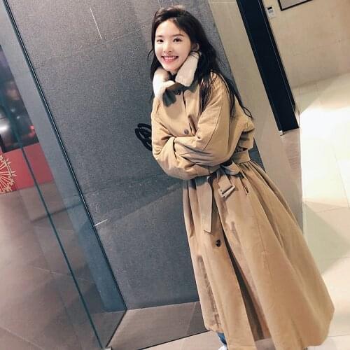 2020 New Winter Women Korean Elastic Waist Female Thick Warm Oversize Jacket Cotton Padded Outwear Safari Style Long Parkas