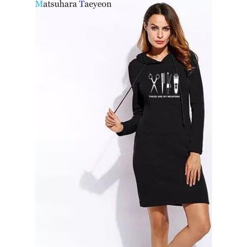 2021 Spring Barber Women Hoodie Dress Cotton Print Hipster Casual Dresses Girls Woman Hairdresser Clothing Pullover Tops