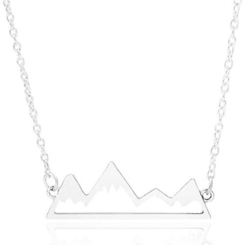 10 pieces/lot Hollow Metal Link Chains Necklace Gold Silver Black Color Statement Charm Snow Mountain Pendant Necklace For Women