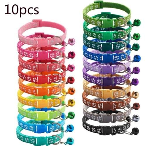 10pcs Adjustable Size Pet Dog Cat Collar Small Pets Nylon Buckles with Bell Dogs Cats Supplies for Leash Accessories