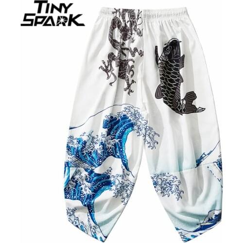 2020 Hip Hop Japanese Sweatpants Joggers Mens Streetwear Harajuku Ukiyoe Dragon Koi Fish Printed Baggy Pants Thin Japan Style