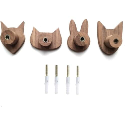 4PCS Modern Simple Plane Animal Head Hook Oak Hook Clothes Hook Childrens Room Hook