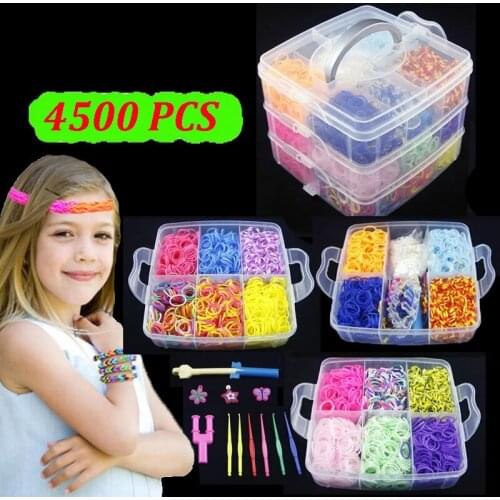 4500pcs Rubber Bands DIY Weaving Tool Box Creative Set Elastic Silicone Bracelet Kit Kids Toys for Children Girls Gift ZXH