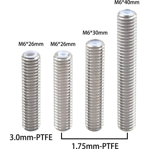 5pcs Stainless Steel Heat break Throat M6 26/30/40mm Makerbot MK8 1.75/3.00mm Filament With PTFE Tube 3D Printers Parts