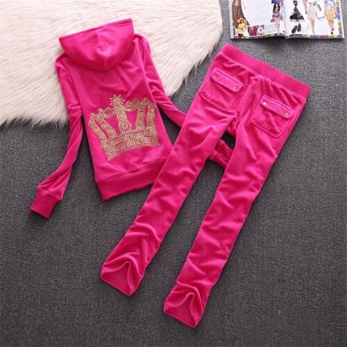 Juicy Lovers Brand Purple Black Blue Velvet Women Sporting Suits Outdoor Jogging Tracksuits Hooded Collar Casual Sportswear suit