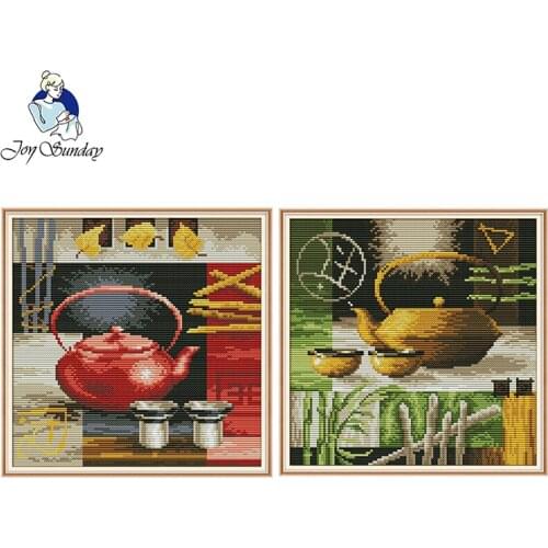 Joy Sunday Teapot & Teacup Chinese Cross Stitch Kits DMC Counted Printed Cross-Stitch Sets Embroidery Needlework Set Home Decor