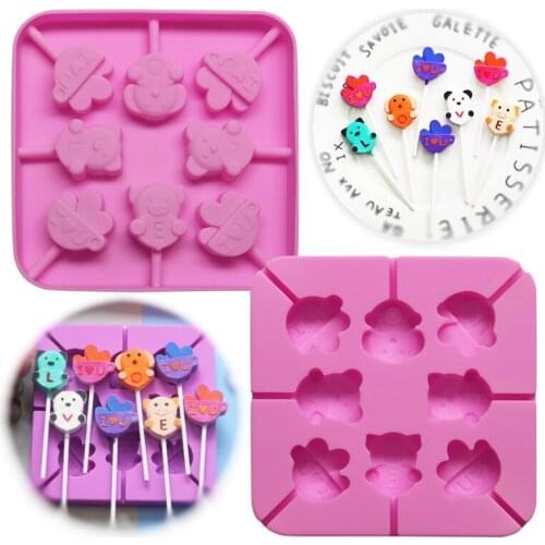 Net Red Lollipop silicone mold 8 cartoon animal chocolate molds Fondant cake decoration tools