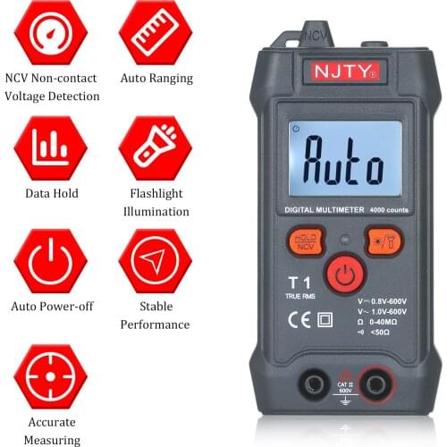 NJTY Palm-size LCD Digital Multimeter Auto Range NCV 4000 Counts True RMS Smart Universal 600V Voltmeter Ohm Voltage Tester
