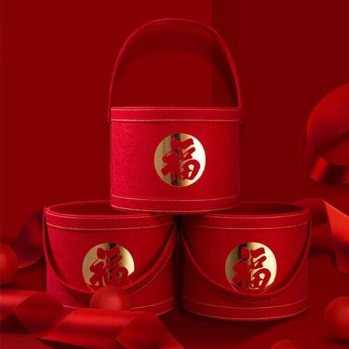 2pcs Fu Character Flower Pot round Hand Gift Box Bouquet Flower Arranging Bucket Flower Box Blessing Bucket Flower Pot