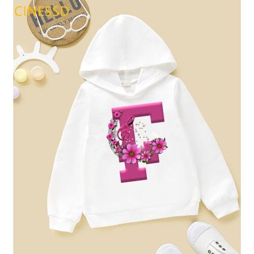 Pink Alphabet F Letter Print Cap Hoodies Kids Clothes Birthday Gift Sweatshirt Girls Harajuku Kawaii Children Clothing